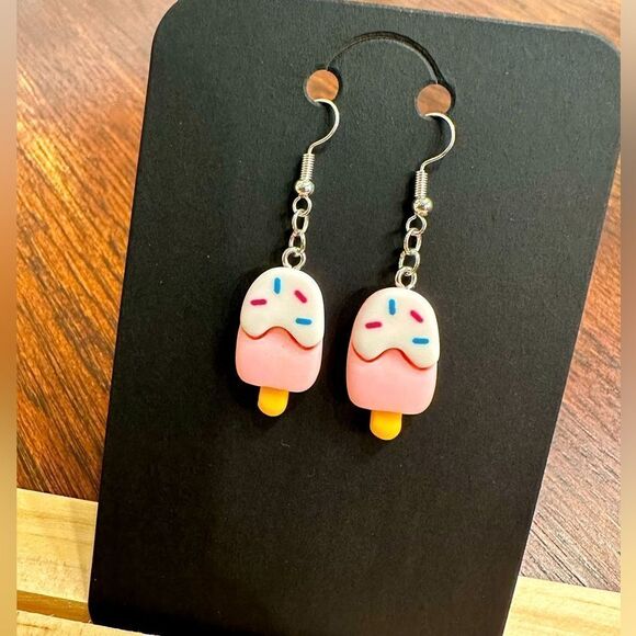 handmade Jewelry - Ice Cream Popsicle Dangle Pink & Sprinkle Drop Earrings